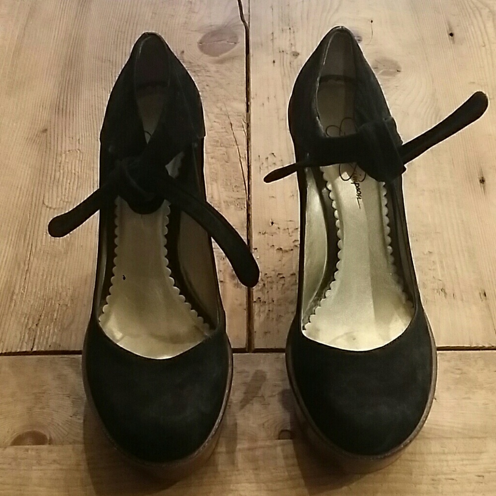 Jessica Simpson black suede mary jane wedge